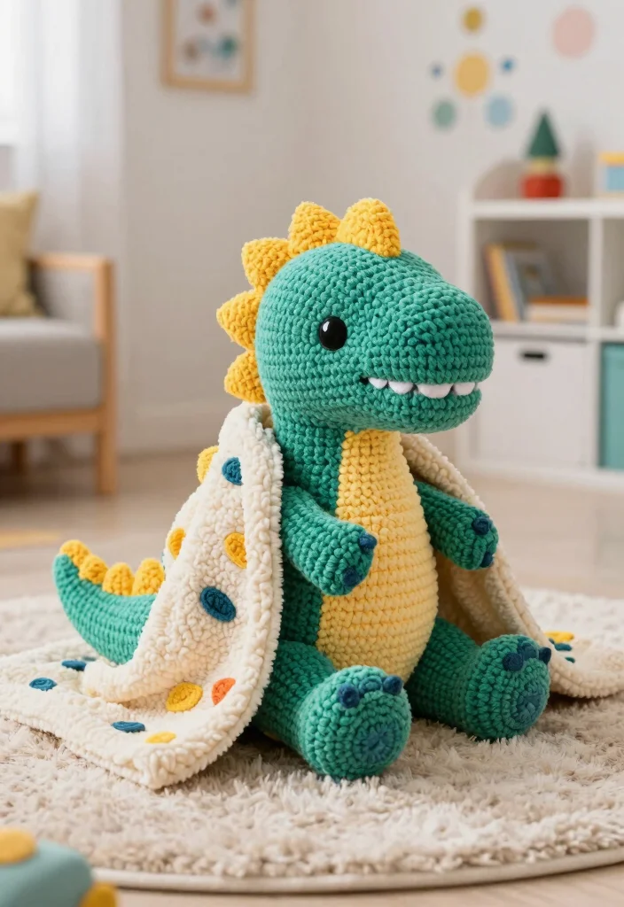Crochet Dinosaur Pattern Free Guide for Fun Toy Projects: 19 Imaginative Design Ideas - 9. Dino Blanket Buddy 1