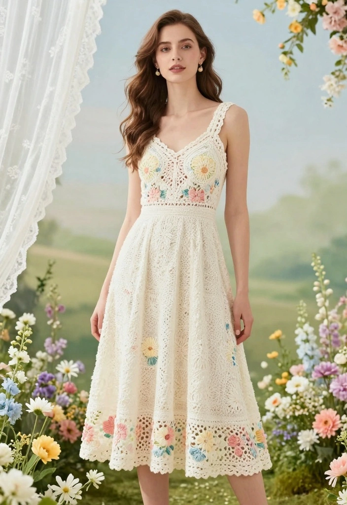 Crochet Dress Pattern Free Guide for Breezy Handmade Fashion: 20 Elegant Style Ideas - 11. The Romantic A-Line Dress 1