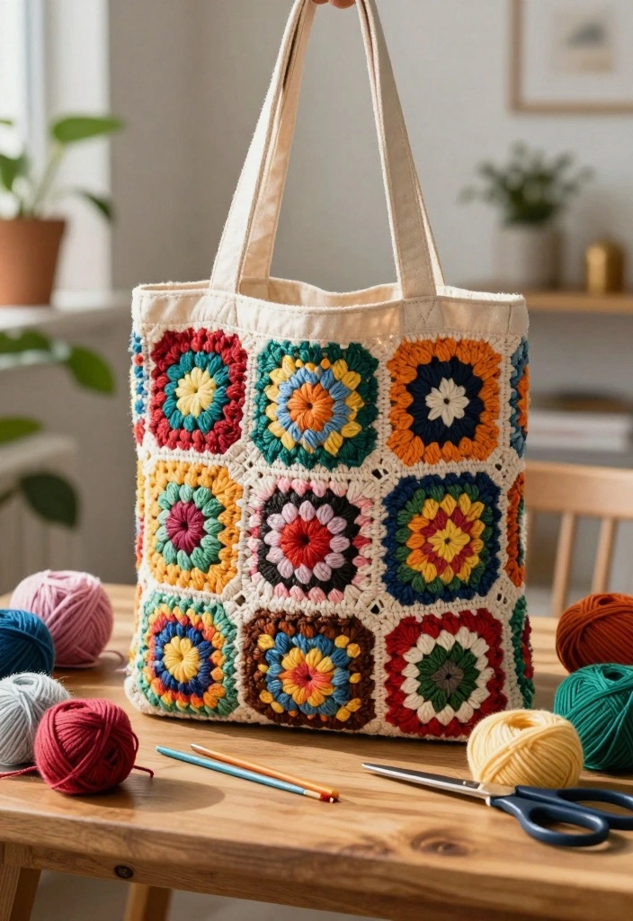 Crochet Granny Square Bag Guide: Combining Charm and Function with 17 Creative Bag Ideas - 1. Classic Granny Square Tote 1
