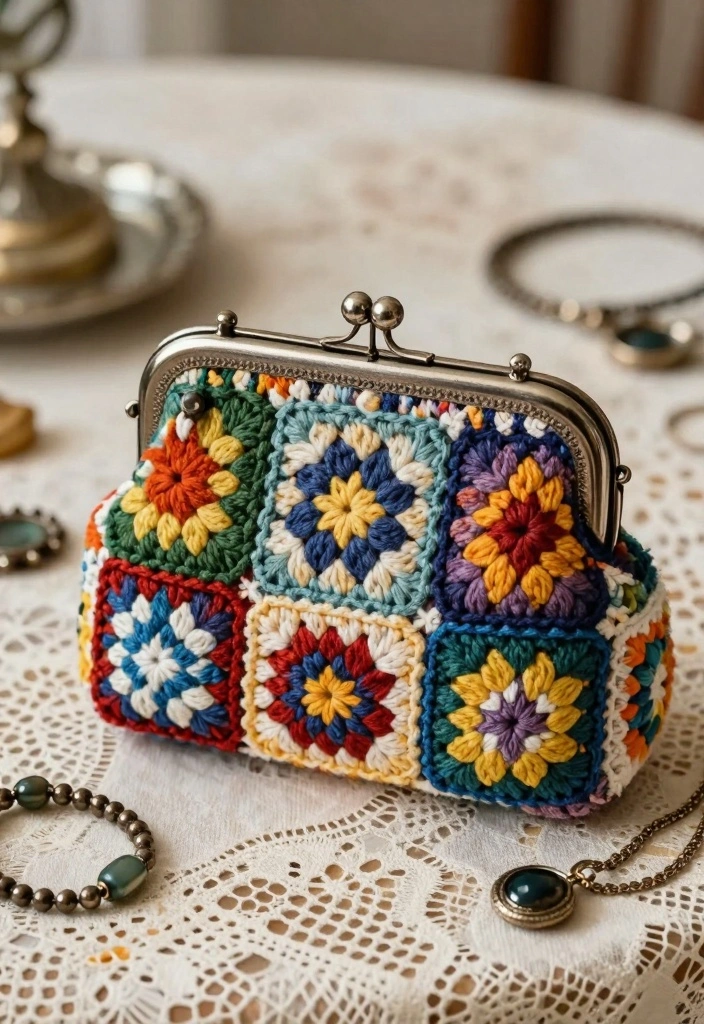 Crochet Granny Square Bag Guide: Combining Charm and Function with 17 Creative Bag Ideas - 10. Vintage-Inspired Purse 1
