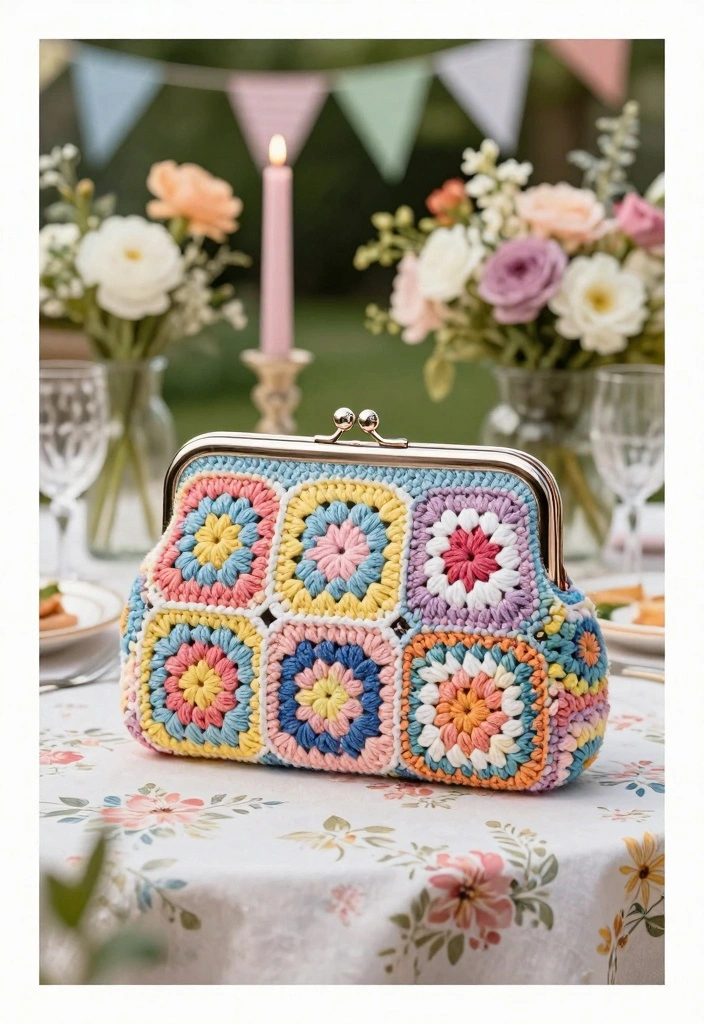 Crochet Granny Square Bag Guide: Combining Charm and Function with 17 Creative Bag Ideas - 13. Garden Party Clutch 1