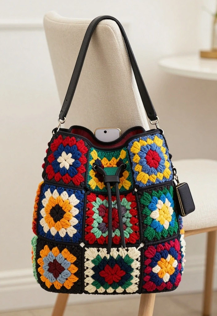 Crochet Granny Square Bag Guide: Combining Charm and Function with 17 Creative Bag Ideas - 15. Evening Out Bucket Bag 1