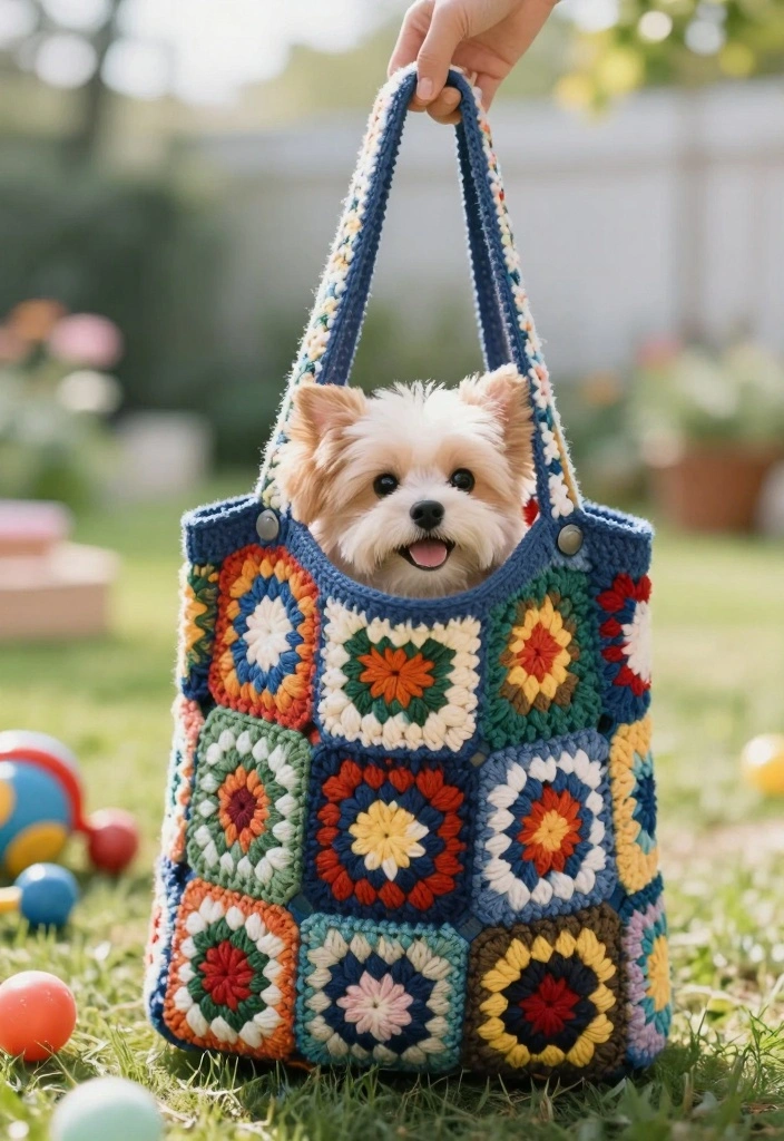 Crochet Granny Square Bag Guide: Combining Charm and Function with 17 Creative Bag Ideas - 16. Pet-Friendly Carrier Bag 1