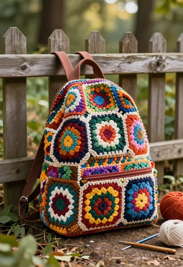 Crochet Granny Square Bag Guide: Combining Charm and Function with 17 Creative Bag Ideas - 3. Bohemian Backpack 1