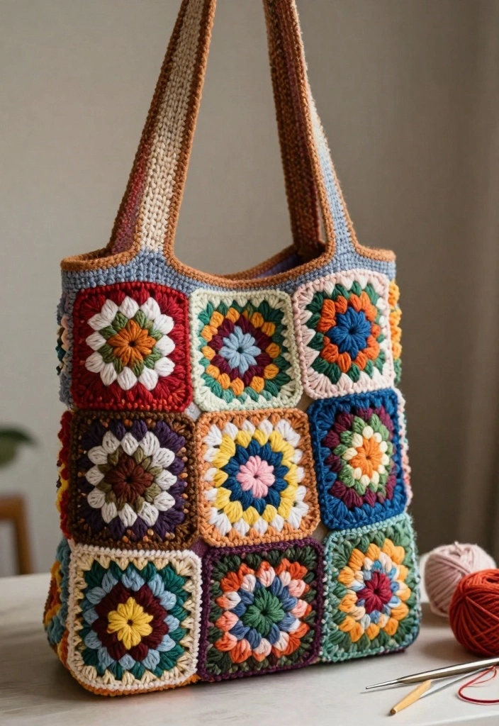 Crochet Granny Square Bag Guide: Combining Charm and Function with 17 Creative Bag Ideas - 7. Statement Shoulder Bag 1