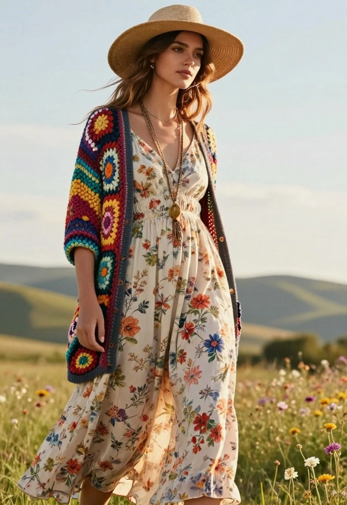 Crochet Granny Square Cardigan Guide for Cozy Statement Layers - 1. The Classic Boho Look 1