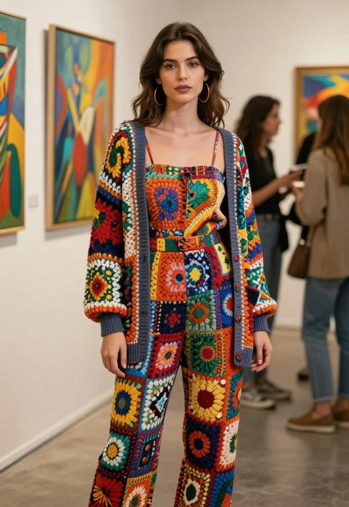 Crochet Granny Square Cardigan Guide for Cozy Statement Layers - 11. Artistic Layering 1