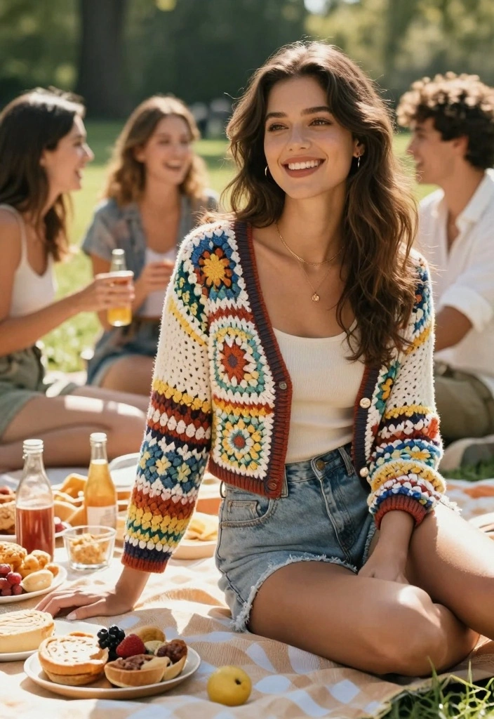 Crochet Granny Square Cardigan Guide for Cozy Statement Layers - 16. Picnic Perfection 1