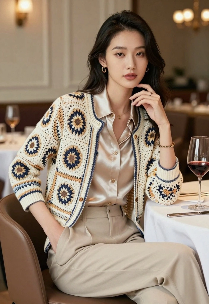Crochet Granny Square Cardigan Guide for Cozy Statement Layers - 17. Sophisticated Evening Layering 1