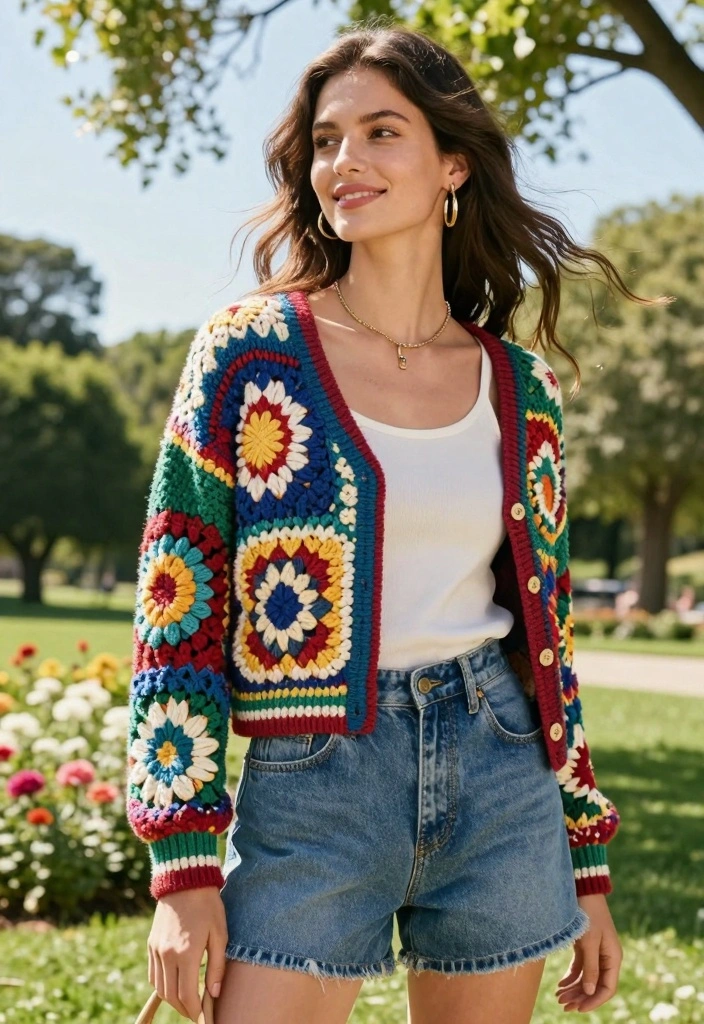 Crochet Granny Square Cardigan Guide for Cozy Statement Layers - 7. Layering with Denim 1