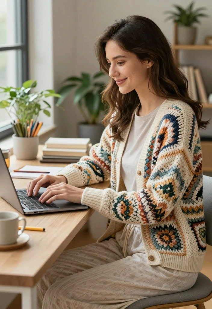 Crochet Granny Square Cardigan Guide for Cozy Statement Layers - 9. Work-From-Home Cozy 1