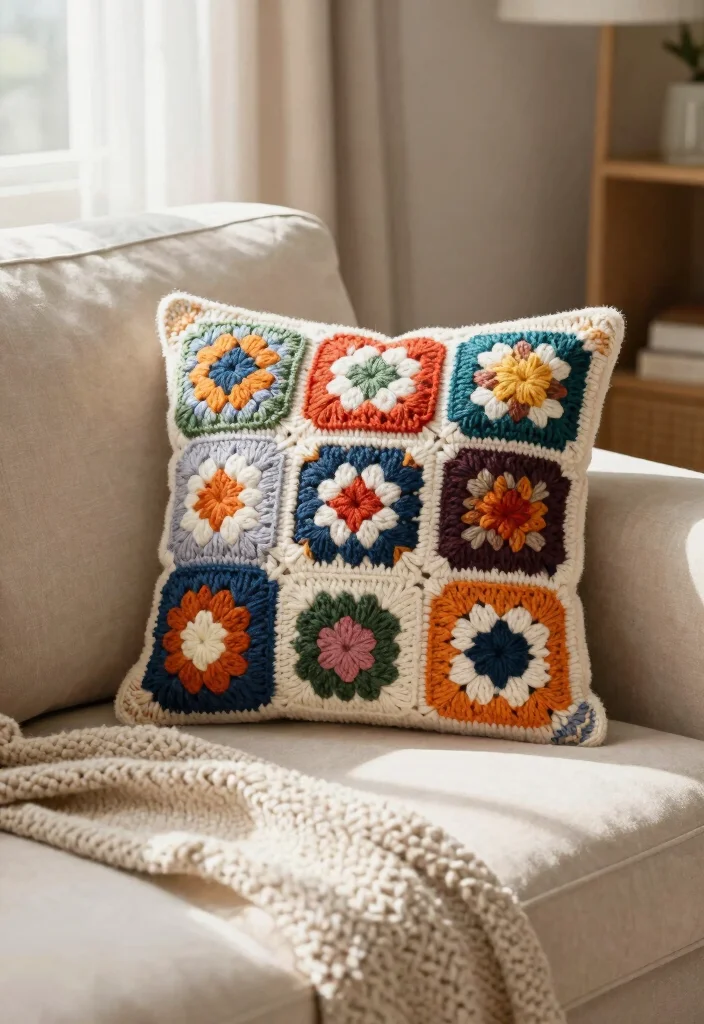 Crochet Granny Square Pattern Guide: 17 Creative Layout Ideas for Home Decor - 10. Granny Square Pillow Cover 1