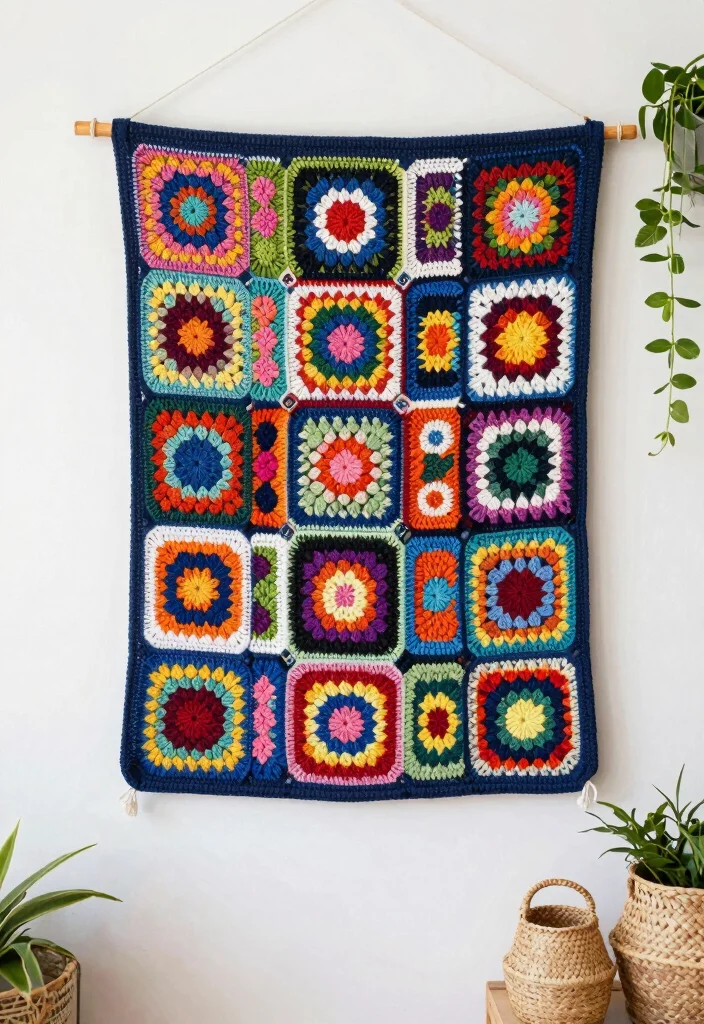 Crochet Granny Square Pattern Guide: 17 Creative Layout Ideas for Home Decor - 11. Granny Square Wall Hanging 1