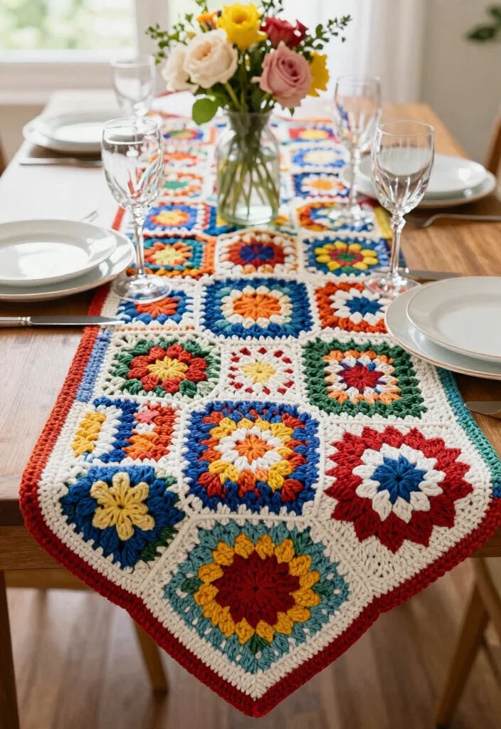 Crochet Granny Square Pattern Guide: 17 Creative Layout Ideas for Home Decor - 13. Granny Square Table Runner 1