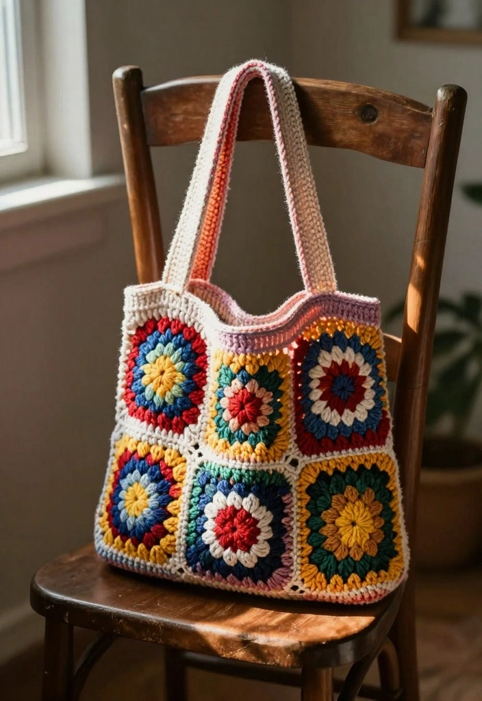 Crochet Granny Square Pattern Guide: 17 Creative Layout Ideas for Home Decor - 15. Granny Square Bag 1