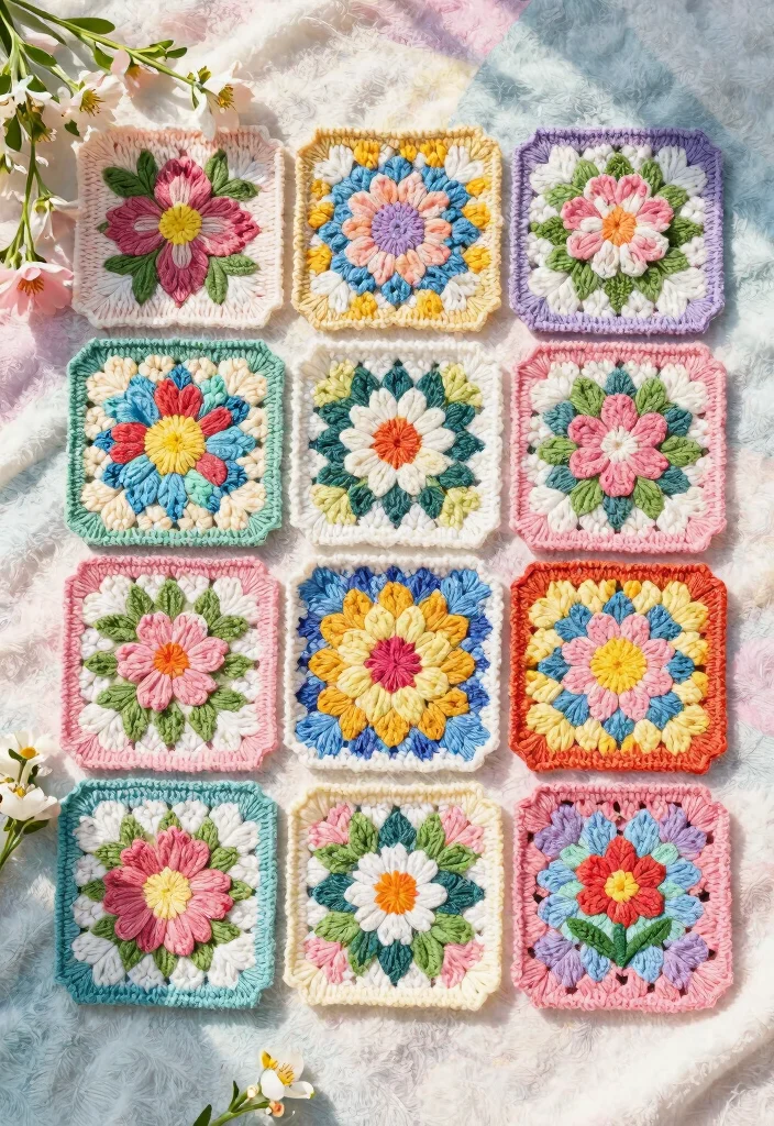 Crochet Granny Square Pattern Guide: 17 Creative Layout Ideas for Home Decor - 7. Flower Granny Square 1