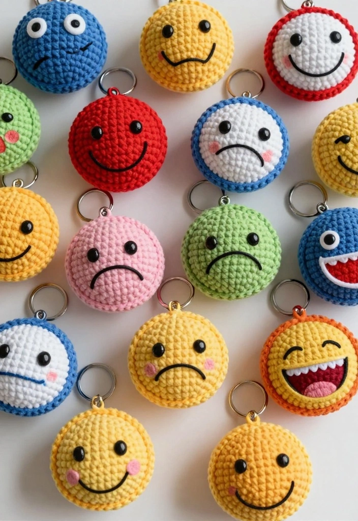 Crochet Keychain Pattern Free Guide for Small Handmade Gifts: 17 Creative Accessory Ideas - 10. Fun Emoji Keychains 1