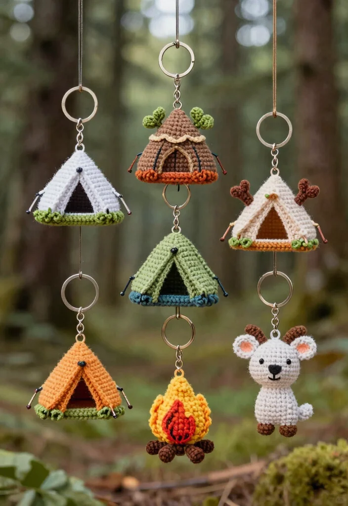 Crochet Keychain Pattern Free Guide for Small Handmade Gifts: 17 Creative Accessory Ideas - 14. Adventurous Camping Keychains 1