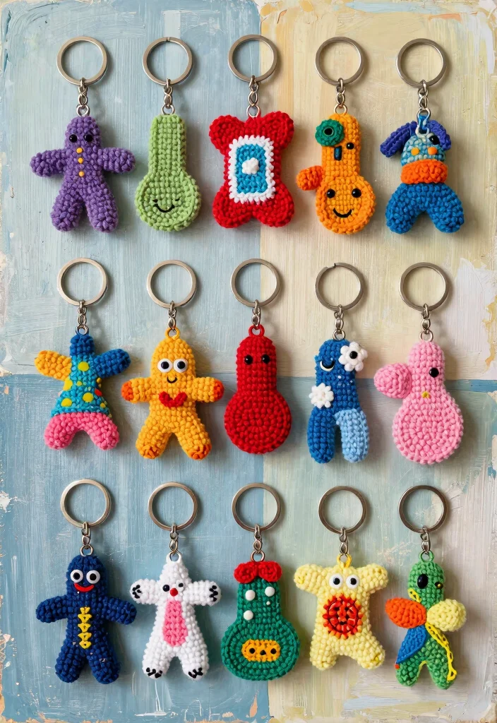 Crochet Keychain Pattern Free Guide for Small Handmade Gifts: 17 Creative Accessory Ideas - 15. Artistic Abstract Keychains 1