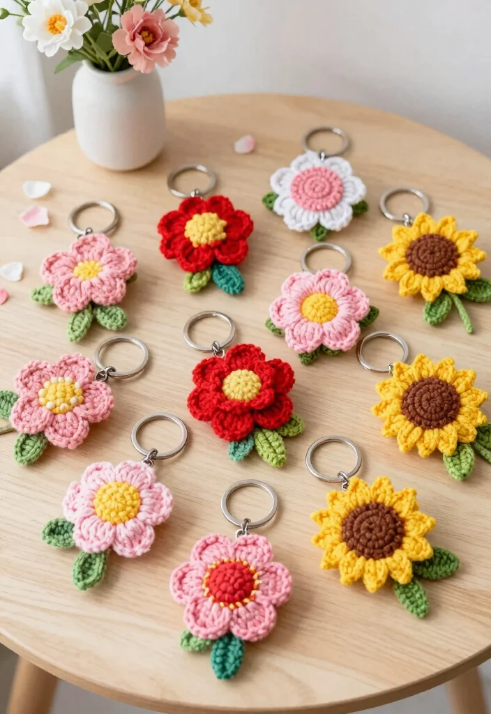Crochet Keychain Pattern Free Guide for Small Handmade Gifts: 17 Creative Accessory Ideas - 2. Floral Crochet Keychains 1