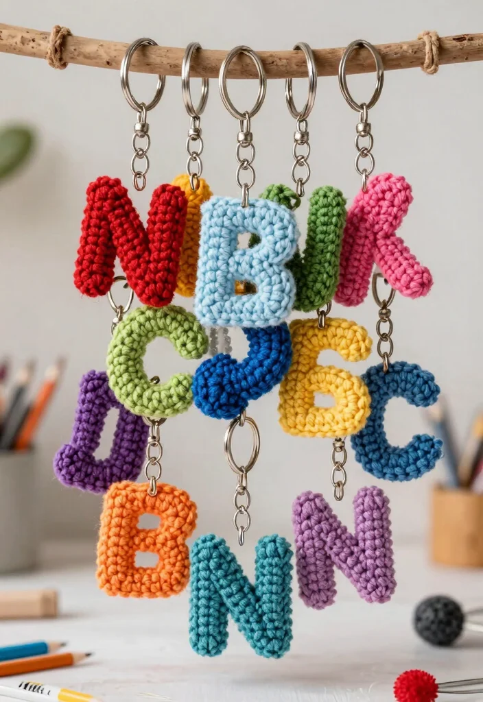 Crochet Keychain Pattern Free Guide for Small Handmade Gifts: 17 Creative Accessory Ideas - 4. Personalized Initial Keychains 1