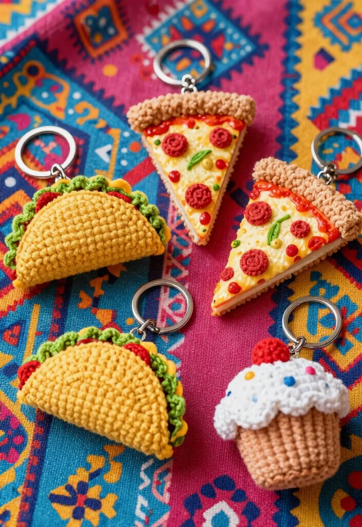 Crochet Keychain Pattern Free Guide for Small Handmade Gifts: 17 Creative Accessory Ideas - 6. Whimsical Food Keychains 1
