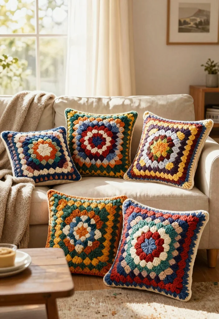 Crochet Pillow Patterns: Free Guide to Refreshing Home Decor with 20 Cozy Accent Ideas - 3. Textured Granny Square Pillow 1