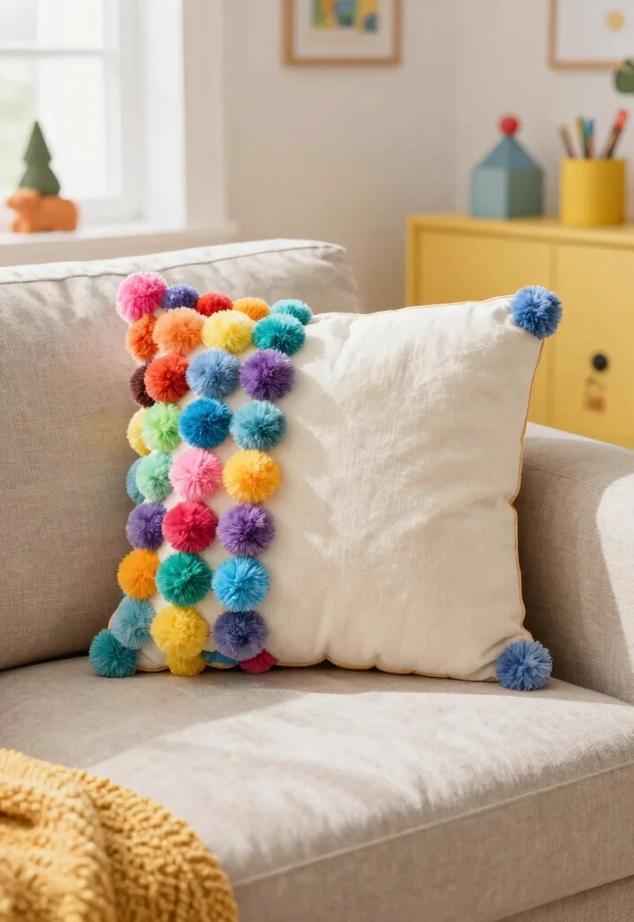 Crochet Pillow Patterns: Free Guide to Refreshing Home Decor with 20 Cozy Accent Ideas - 7. Pom-Pom Pillow 1