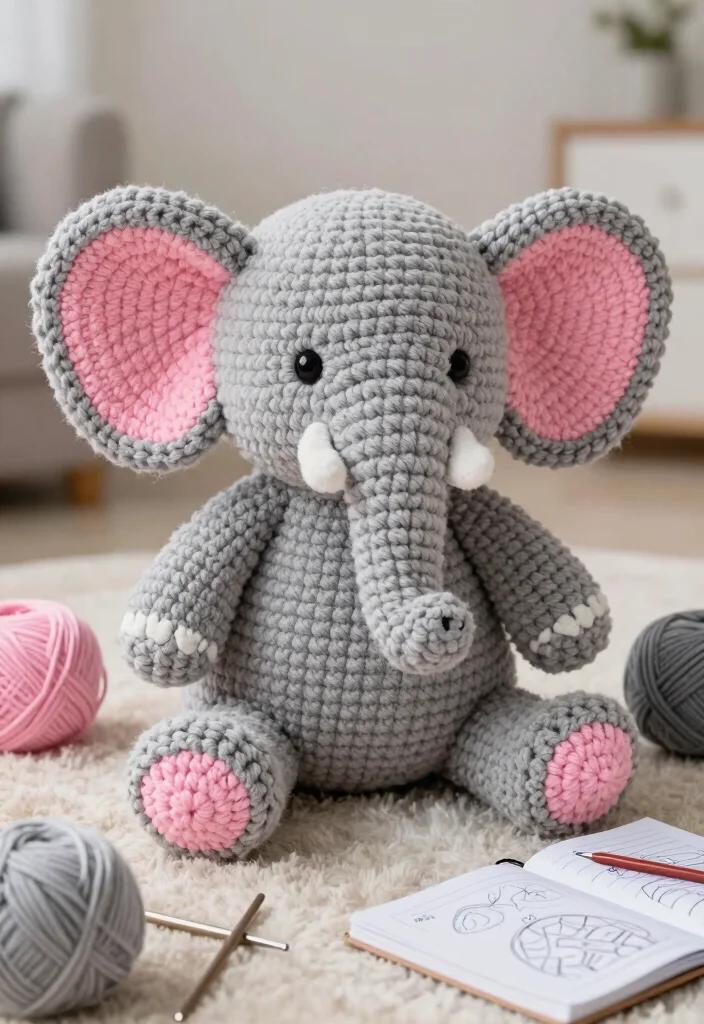 Crochet Plushies Pattern: Free Guide to Soft and Cute Creations with 18 Playful Design Ideas - 5. Snuggly Elephant 1