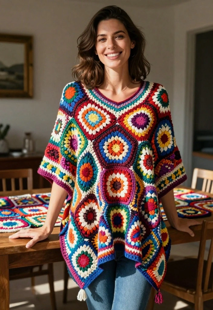 Crochet Poncho Free Pattern Guide for Effortless Comfort: 20 Relaxed Layering Styles - 1. Classic Granny Square Poncho 1