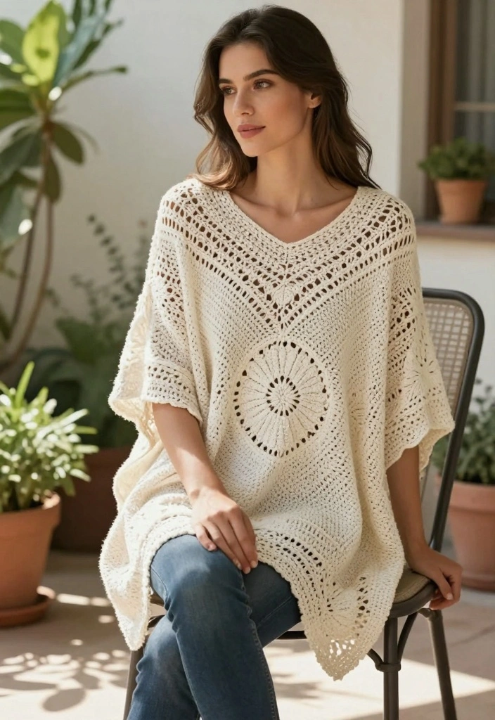 Crochet Poncho Free Pattern Guide for Effortless Comfort: 20 Relaxed Layering Styles - 13. Simple Shell Stitch Poncho 1