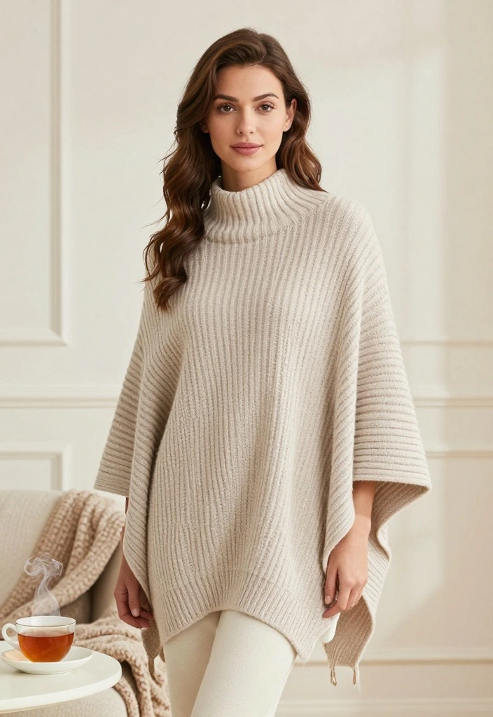 Crochet Poncho Free Pattern Guide for Effortless Comfort: 20 Relaxed Layering Styles - 2. Textured Ribbed Poncho 1