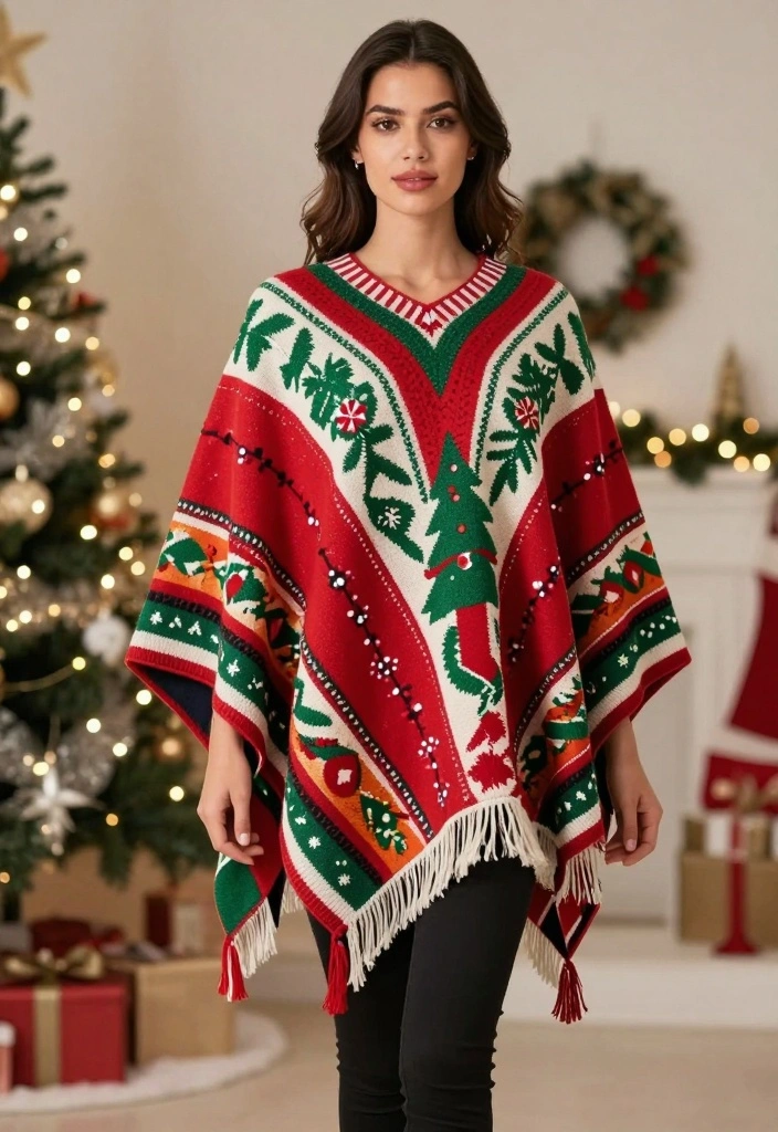 Crochet Poncho Free Pattern Guide for Effortless Comfort: 20 Relaxed Layering Styles - 20. Holiday Celebration Poncho 1