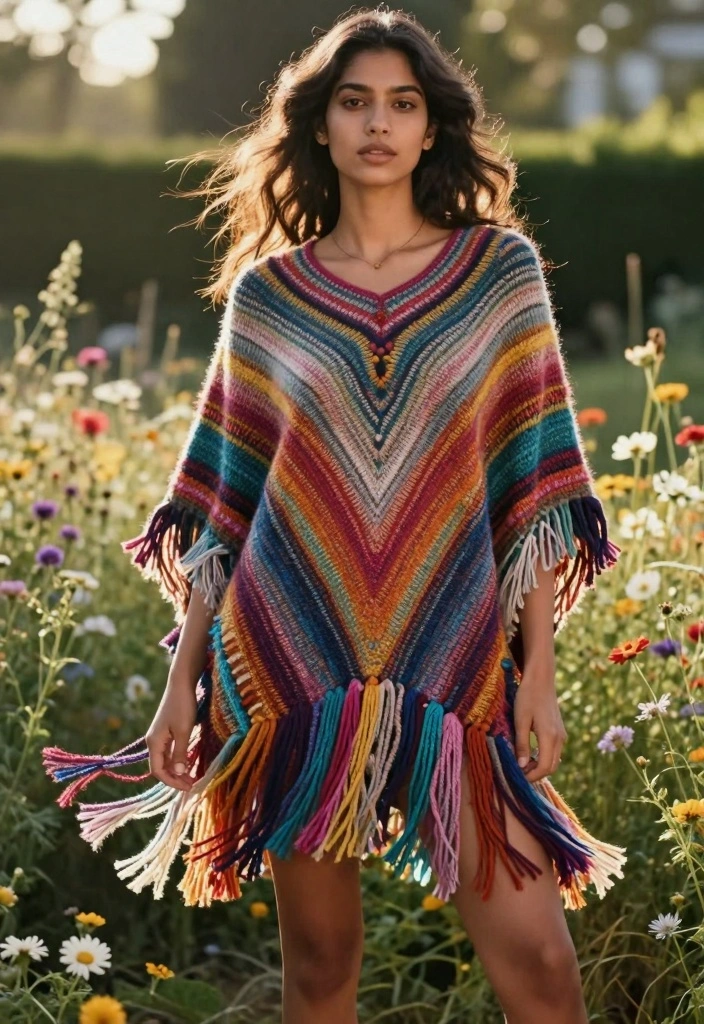 Crochet Poncho Free Pattern Guide for Effortless Comfort: 20 Relaxed Layering Styles - 3. Boho Fringe Poncho 1