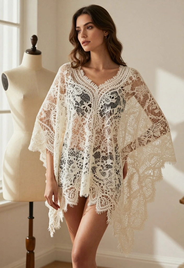 Crochet Poncho Free Pattern Guide for Effortless Comfort: 20 Relaxed Layering Styles - 8. Lacy Poncho 1