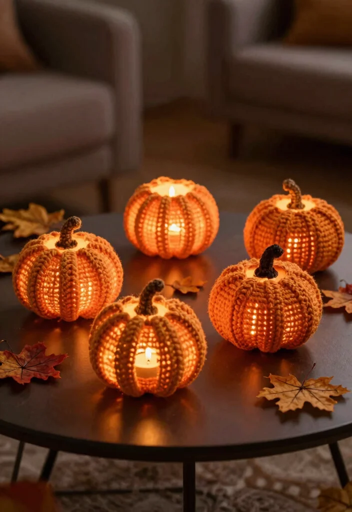 Crochet Pumpkin Free Pattern Guide for Seasonal Decor: 20 Cozy Autumn Project Ideas - 16. Crochet Pumpkin Candle Holders 1