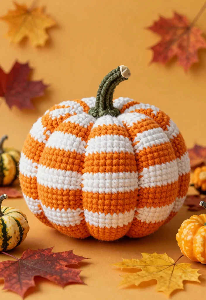 Crochet Pumpkin Free Pattern Guide for Seasonal Decor: 20 Cozy Autumn Project Ideas - 3. Whimsical Striped Pumpkin 1
