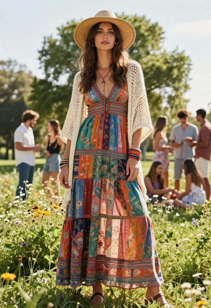 Crochet Shrug Pattern Free Guide for Light Coverage and Style with 18 Cozy Outfit Ideas - 3. Bohemian Vibes 1