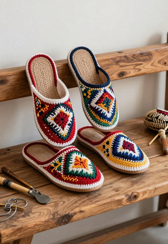 Crochet Slippers Free Pattern Guide for Comfortable Home Wear: 17 Warm Design Ideas - 11. Folk Art Slippers 1