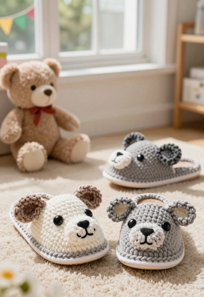 Crochet Slippers Free Pattern Guide for Comfortable Home Wear: 17 Warm Design Ideas - 13. Playful Animal Slippers 1