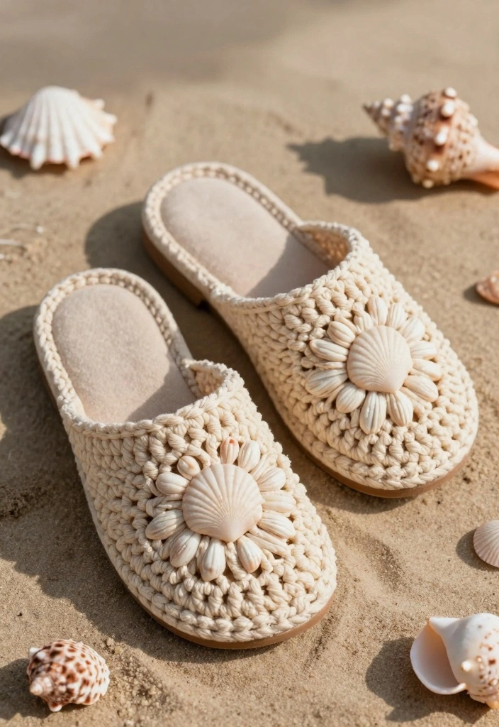 Crochet Slippers Free Pattern Guide for Comfortable Home Wear: 17 Warm Design Ideas - 14. Textured Shell Slippers 1