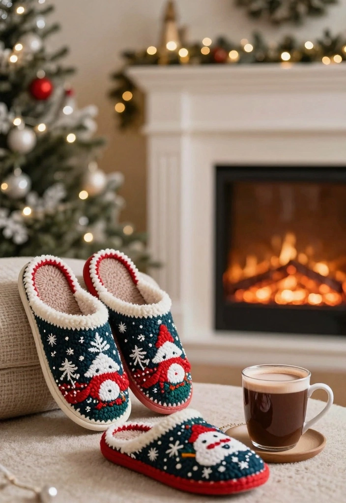 Crochet Slippers Free Pattern Guide for Comfortable Home Wear: 17 Warm Design Ideas - 15. Holiday-Themed Slippers 1