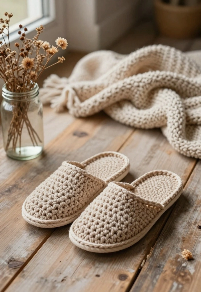 Crochet Slippers Free Pattern Guide for Comfortable Home Wear: 17 Warm Design Ideas - 17. Rustic Farmhouse Slippers 1