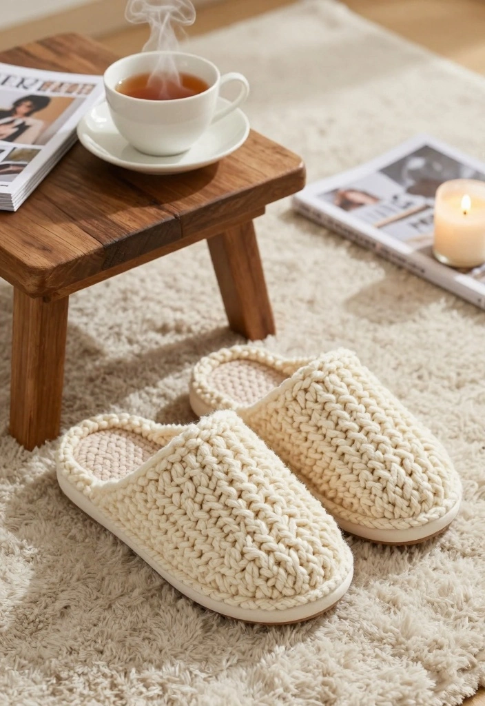 Crochet Slippers Free Pattern Guide for Comfortable Home Wear: 17 Warm Design Ideas - 3. Chunky Knit Look Slippers 1