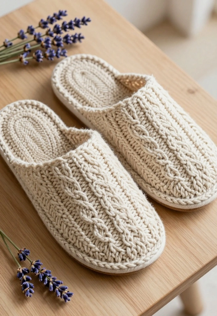 Crochet Slippers Free Pattern Guide for Comfortable Home Wear: 17 Warm Design Ideas - 7. Cable Knit Inspired Slippers 1