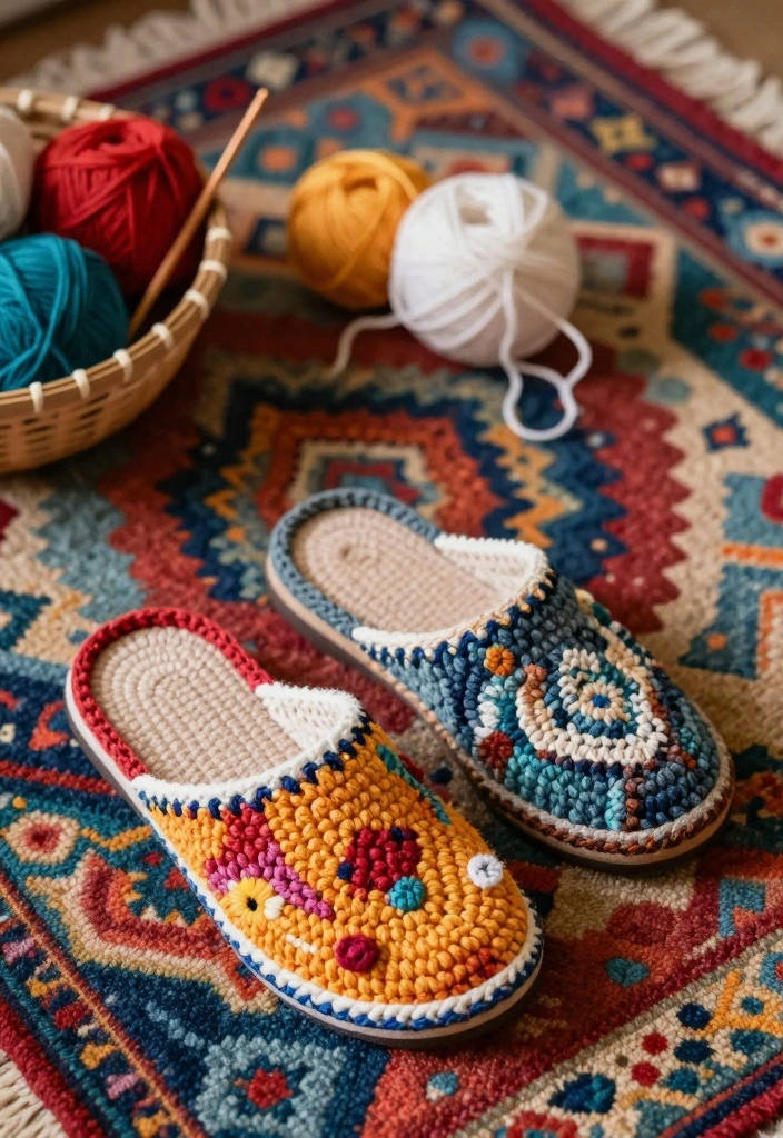 Crochet Slippers Free Pattern Guide for Comfortable Home Wear: 17 Warm Design Ideas - 9. Mismatched Fun Slippers 1
