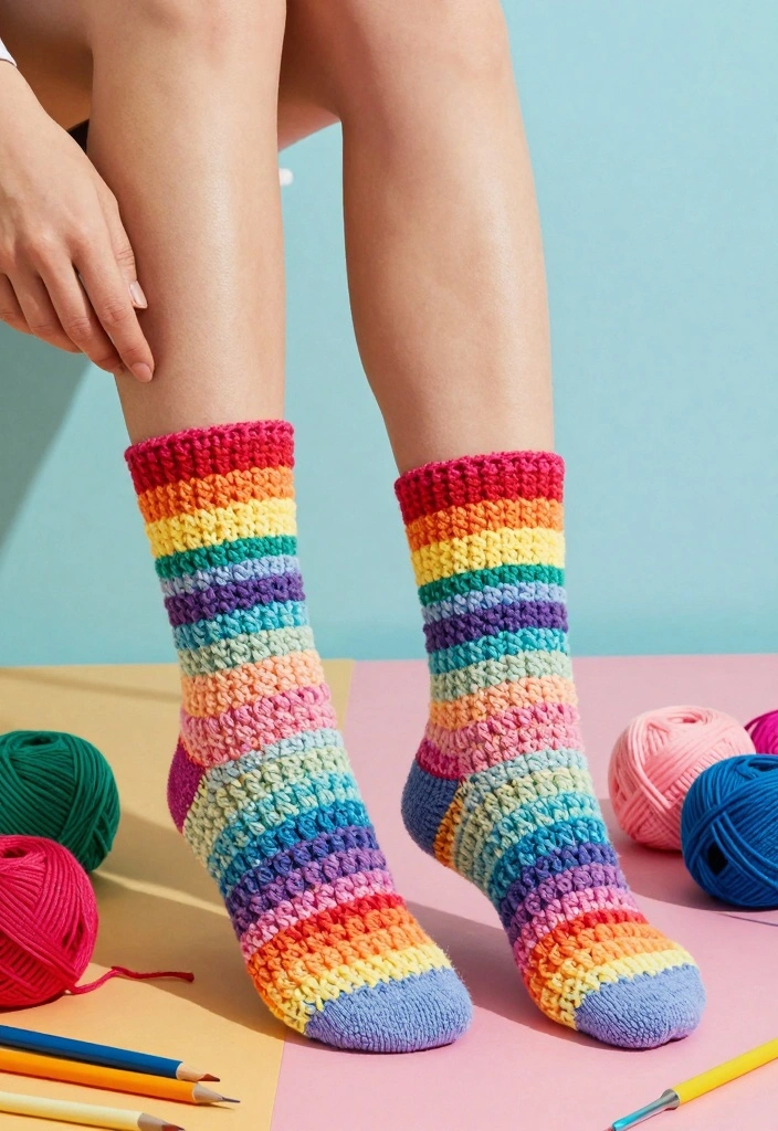 Crochet Socks Free Pattern Guide: 18 Cozy Sock Designs for Everyday Handmade Wear - 16. Rainbow Gradient Socks 1