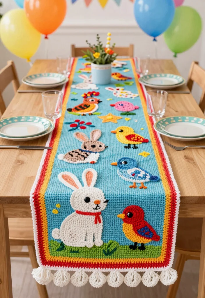 Crochet Table Runner Pattern Guide to Elevate Handmade Table Decor with 18 Beautiful Design Ideas - 12. Whimsical Animal Motifs 1