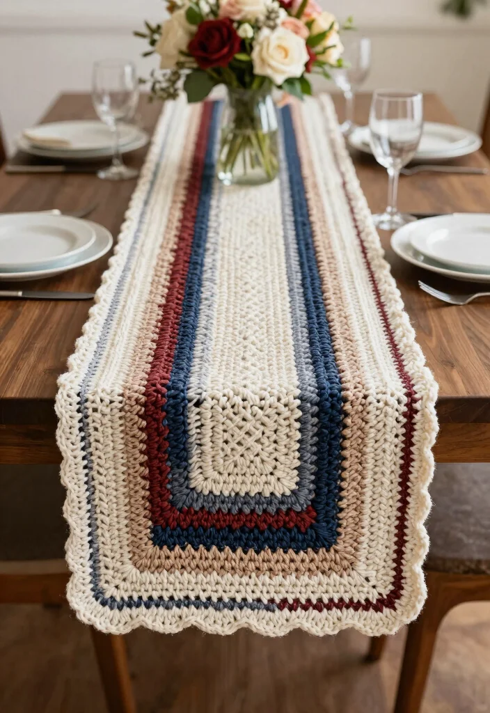 Crochet Table Runner Pattern Guide to Elevate Handmade Table Decor with 18 Beautiful Design Ideas - 14. Layered Textures and Patterns 1