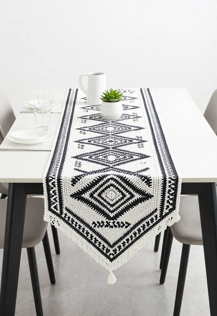 Crochet Table Runner Pattern Guide to Elevate Handmade Table Decor with 18 Beautiful Design Ideas - 4. Modern Minimalist Style 1